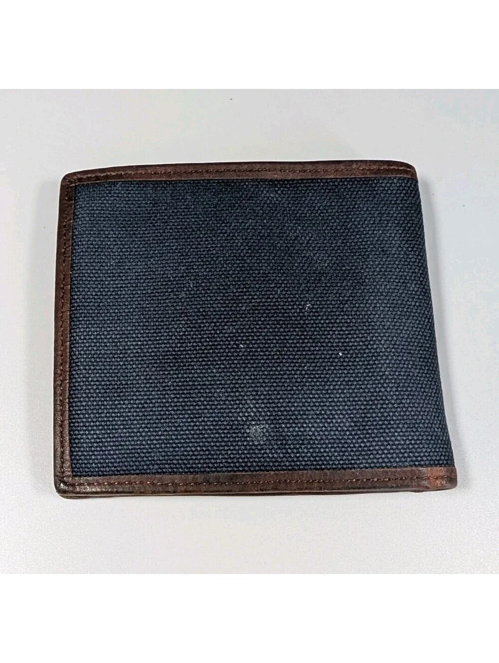 Polo Ralph Lauren Mens Navy Brown Canvas Leather Bifold Wallet Pony Logo Classic